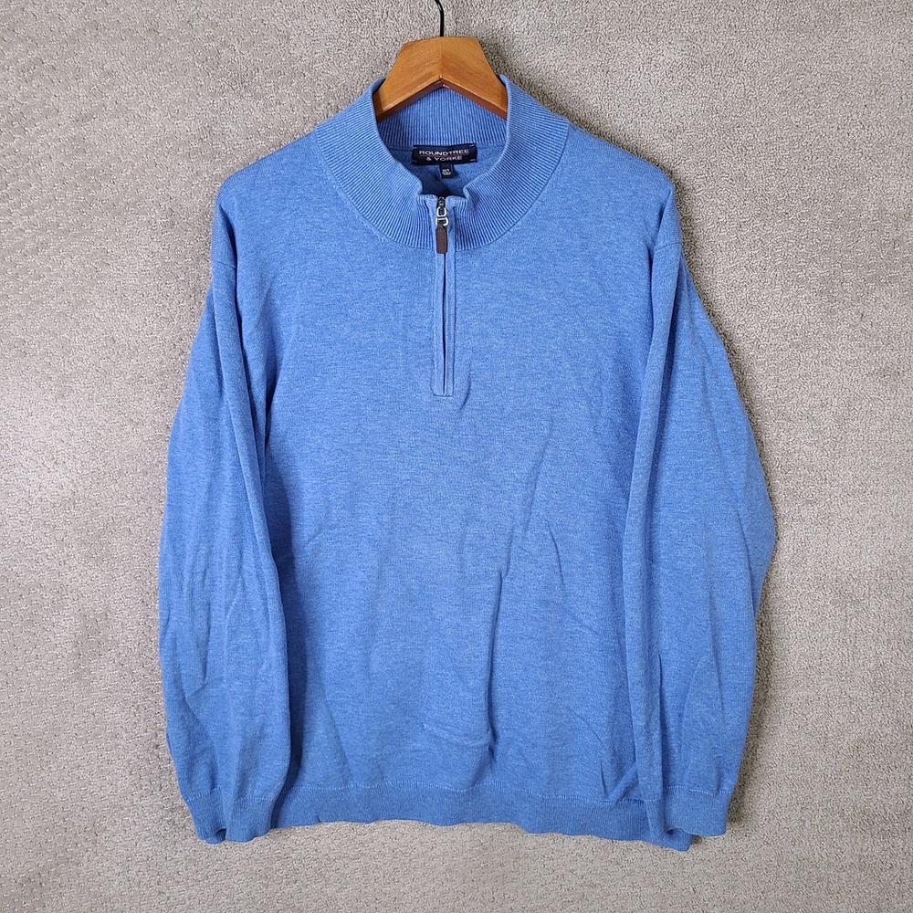 Roundtree & Yorke Sweater Mens 3XT Blue Quarter Zip Pullover Cotton Casual Tall